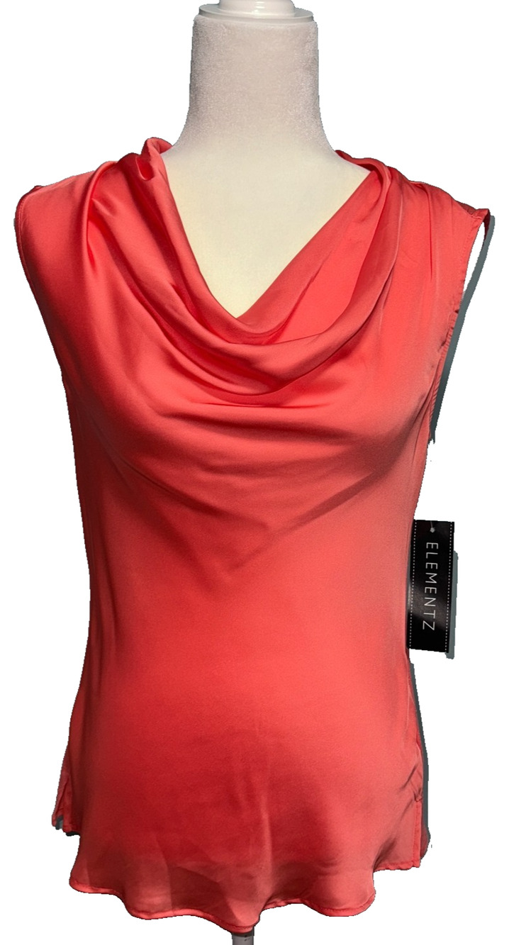 Elementz Womens Small Blouse Classic Staple Minimalist Drape Cowl Professional